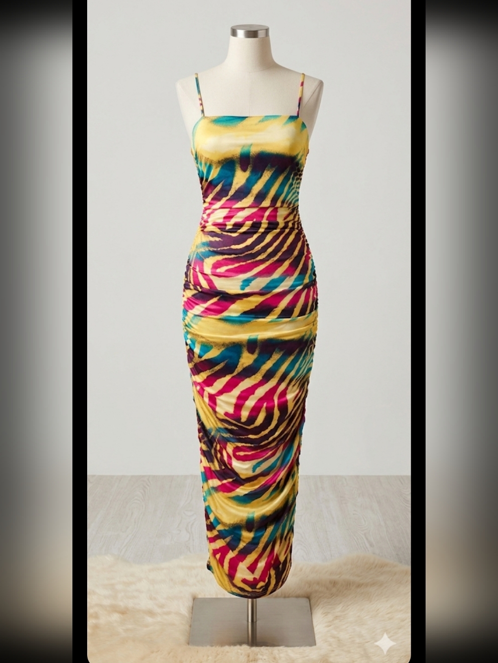 Fashion nova Ruched Sides Stretch   zebra colorful  dress